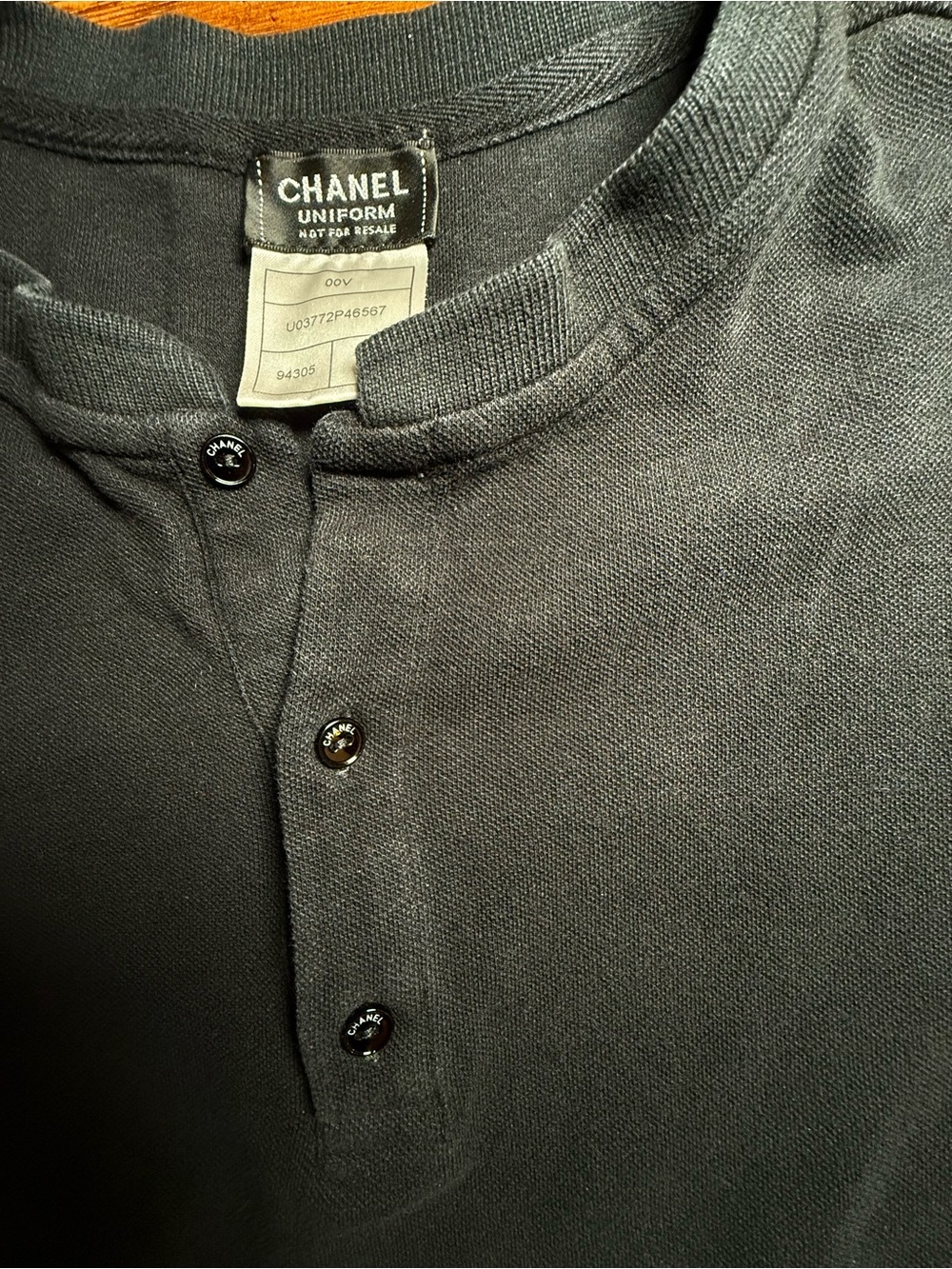 CHANEL Black Short-Sleeve Polo Tee Shirt with Subtle Logo Uniform Top - Picture 4 of 10